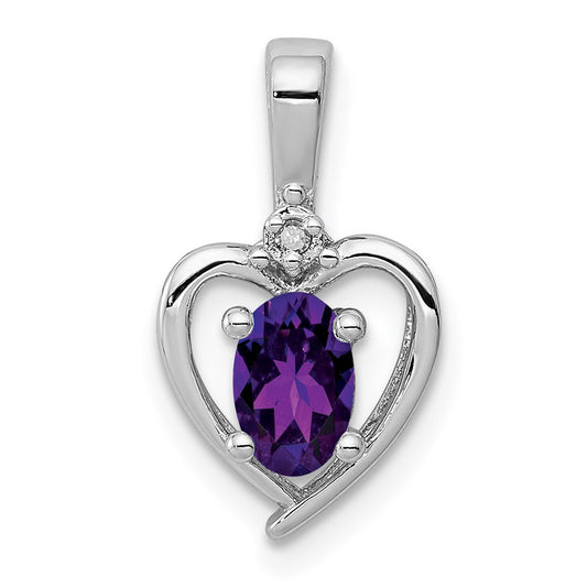Sterling Silver Rhodium-plated Amethyst u0026 Diamond Pendant