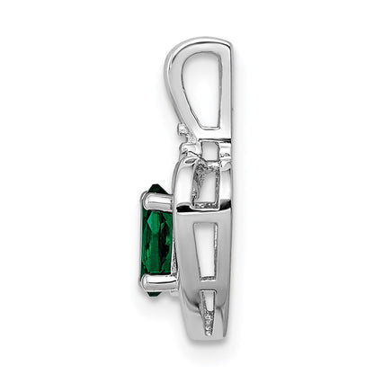 Sterling Silver Rhodium-plated Created Emerald u0026 Diamond Pendant