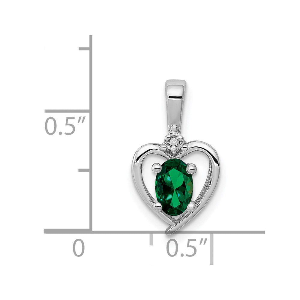 Sterling Silver Rhodium-plated Created Emerald u0026 Diamond Pendant