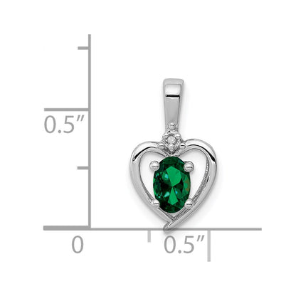 Sterling Silver Rhodium-plated Created Emerald u0026 Diamond Pendant