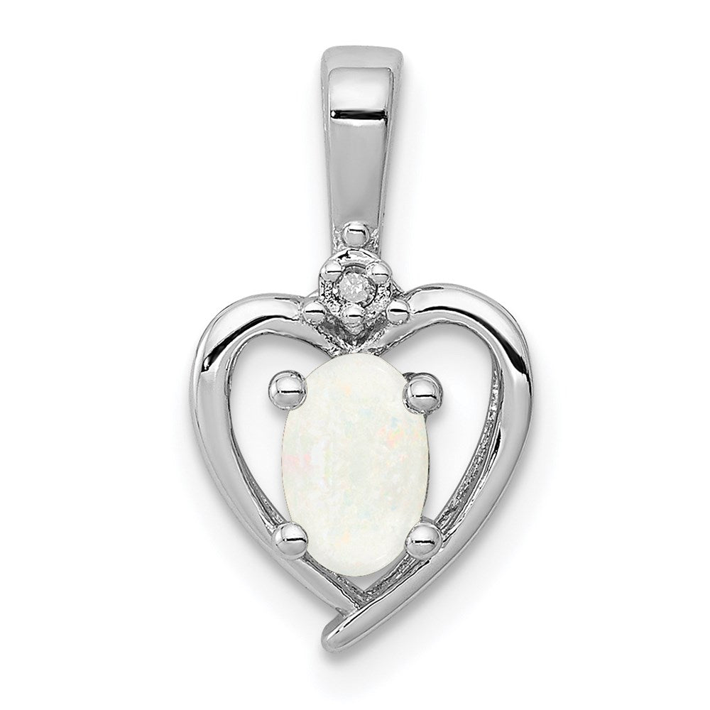 Sterling Silver Rhodium-plated Created Opal u0026 Diamond Pendant