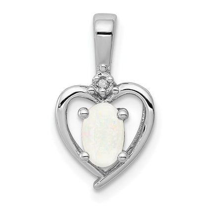 Sterling Silver Rhodium-plated Created Opal u0026 Diamond Pendant