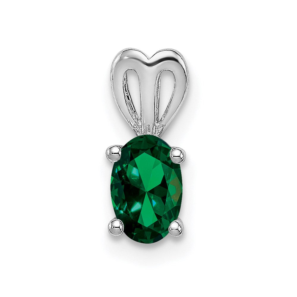 Sterling Silver Rhodium-plated Created Emerald Pendant