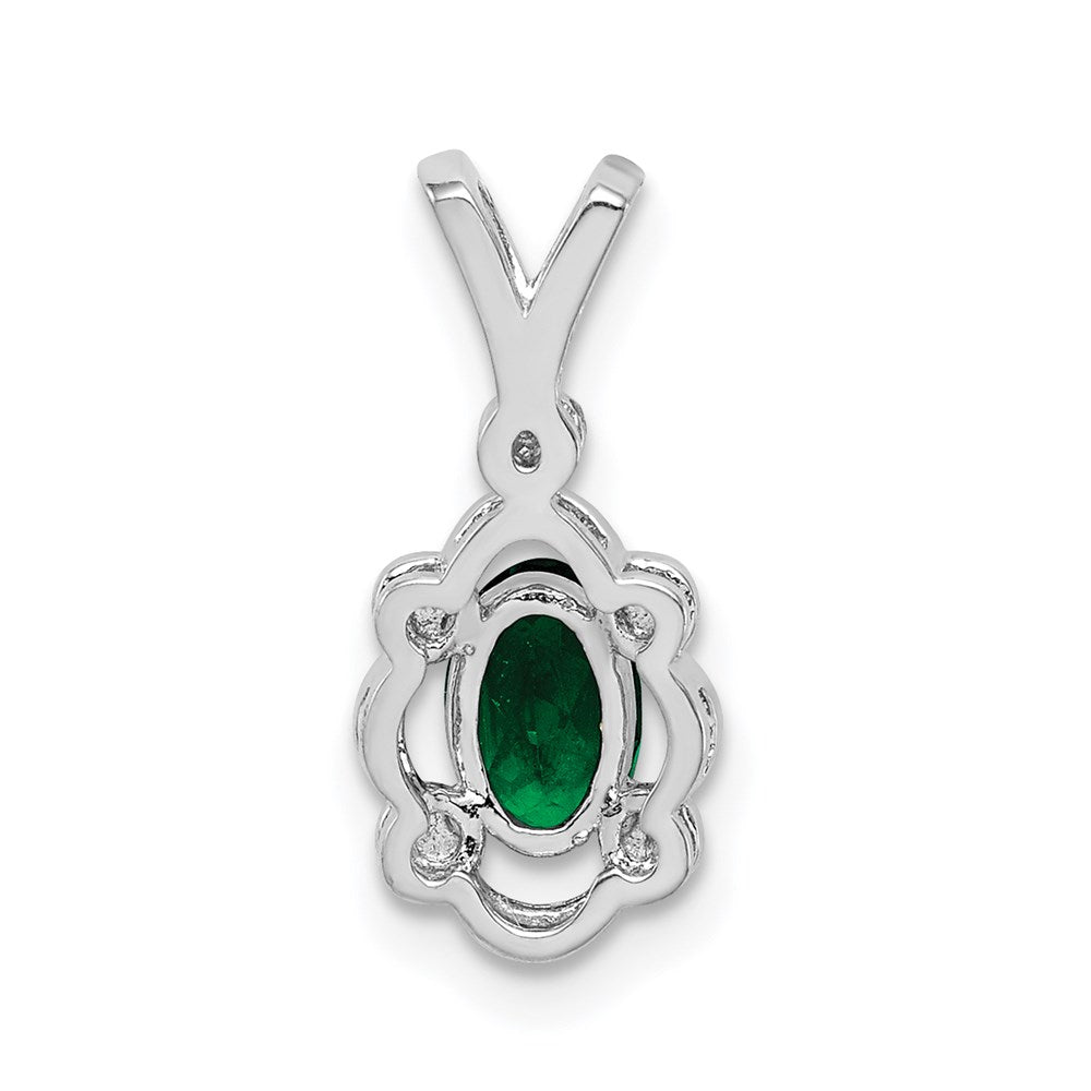 Sterling Silver Rhodium-plated Created Emerald u0026 Diamond Pendant
