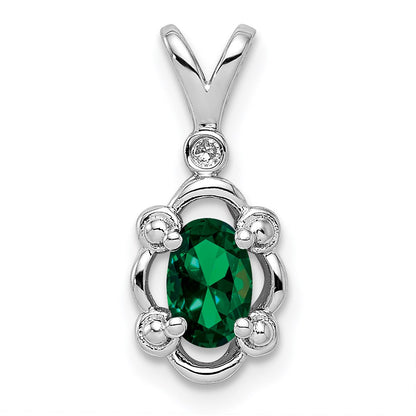 Sterling Silver Rhodium-plated Created Emerald u0026 Diamond Pendant