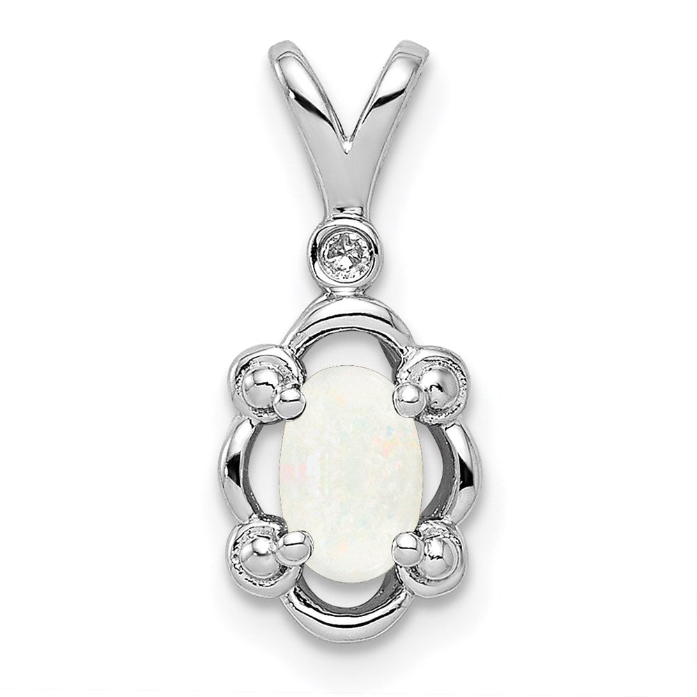 Sterling Silver Rhodium-plated Created Opal u0026 Diamond Pendant