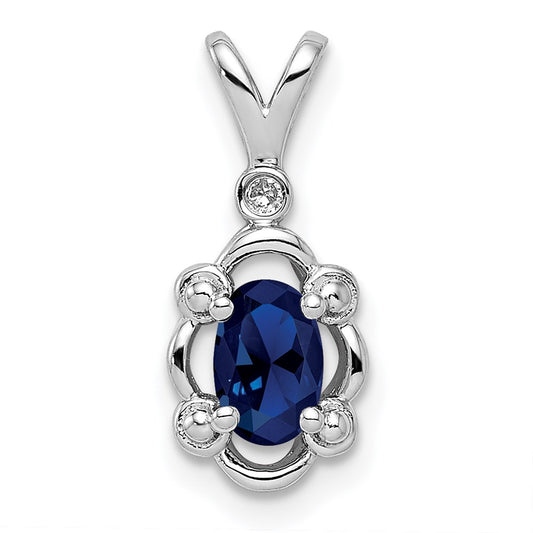 Sterling Silver Rhodium-plated Created Sapphire u0026 Diamond Pendant