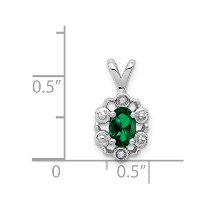 Sterling Silver Rhodium-plated Created Emerald u0026 Diamond Pendant