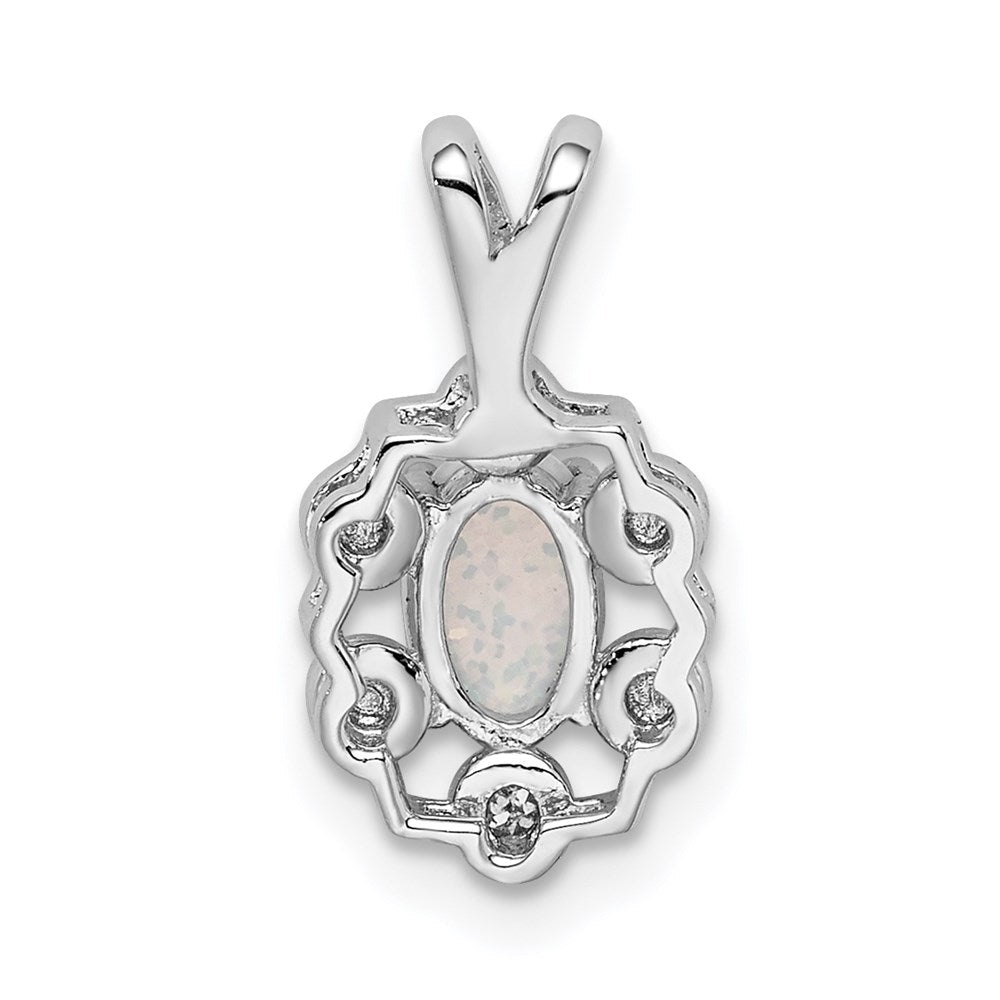 Sterling Silver Rhodium-plated Created Opal u0026 Diamond Pendant