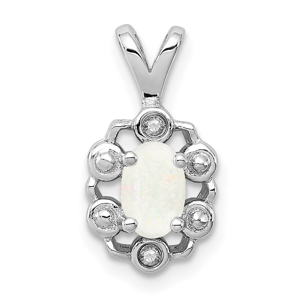 Sterling Silver Rhodium-plated Created Opal u0026 Diamond Pendant