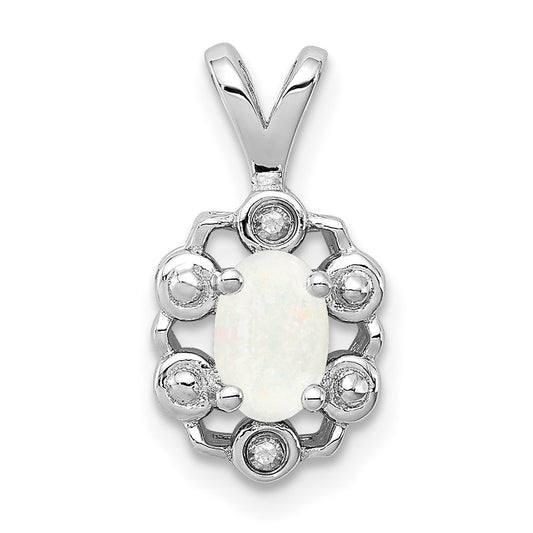 Sterling Silver Rhodium-plated Created Opal u0026 Diamond Pendant