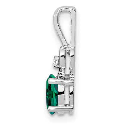 Sterling Silver Rhodium-plated Created Emerald u0026 Diamond Pendant