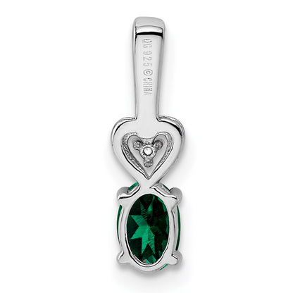 Sterling Silver Rhodium-plated Created Emerald u0026 Diamond Pendant