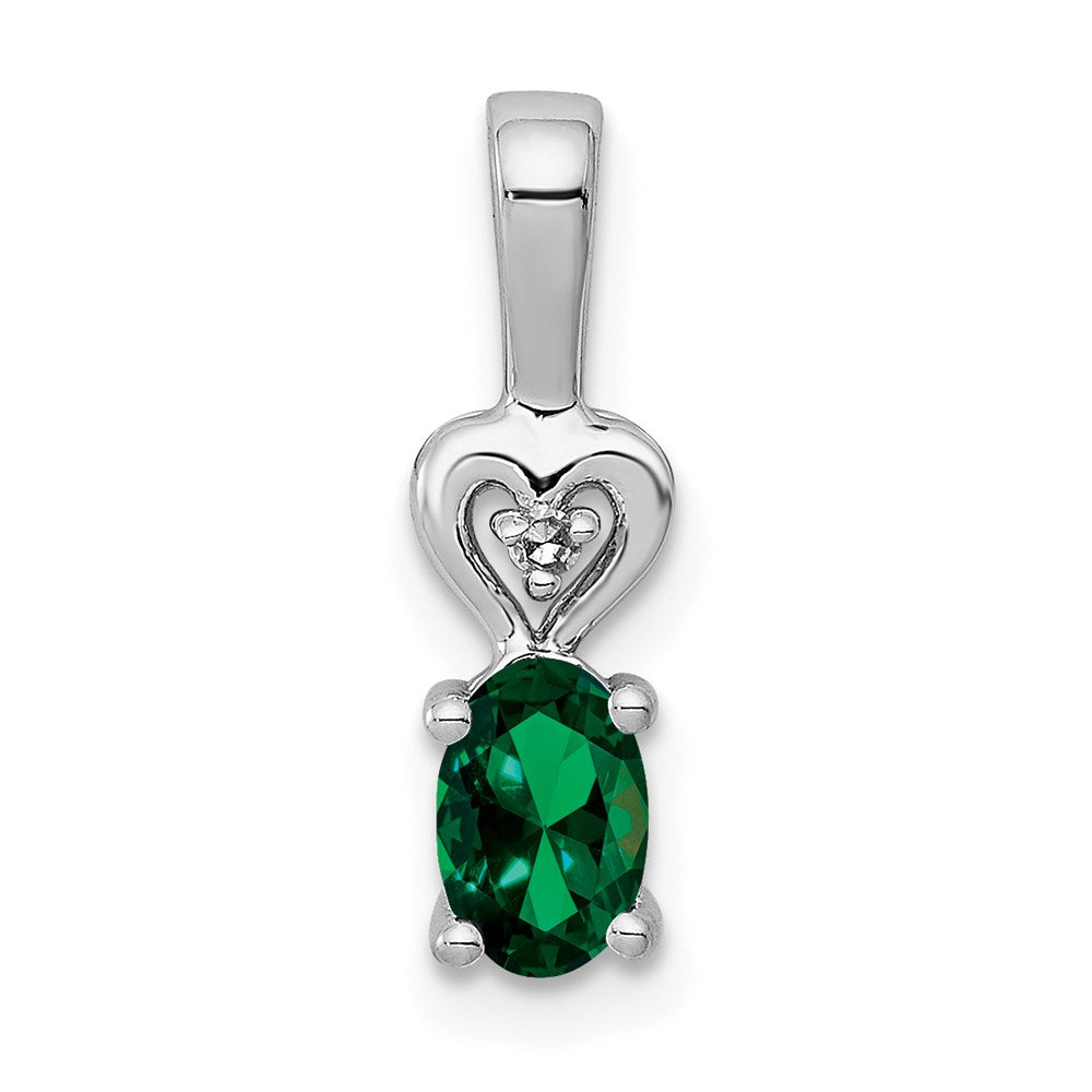 Sterling Silver Rhodium-plated Created Emerald u0026 Diamond Pendant