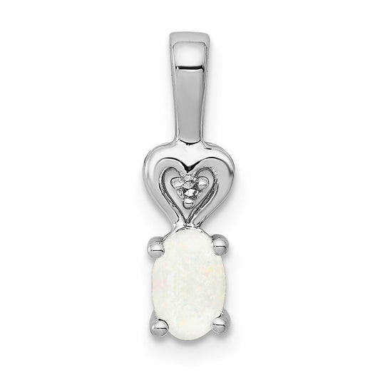 Sterling Silver Rhodium-plated Created Opal u0026 Diamond Pendant