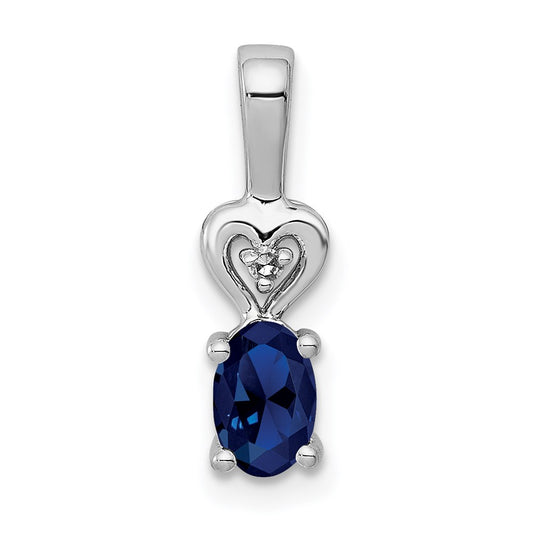 Sterling Silver Rhodium-plated Created Sapphire u0026 Diamond Pendant