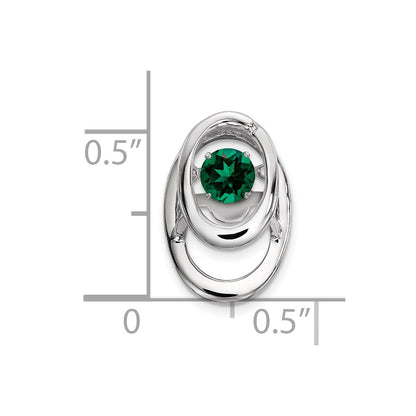 Sterling Silver Rhodium Created Emerald Birthstone Vibrant Chain Slide