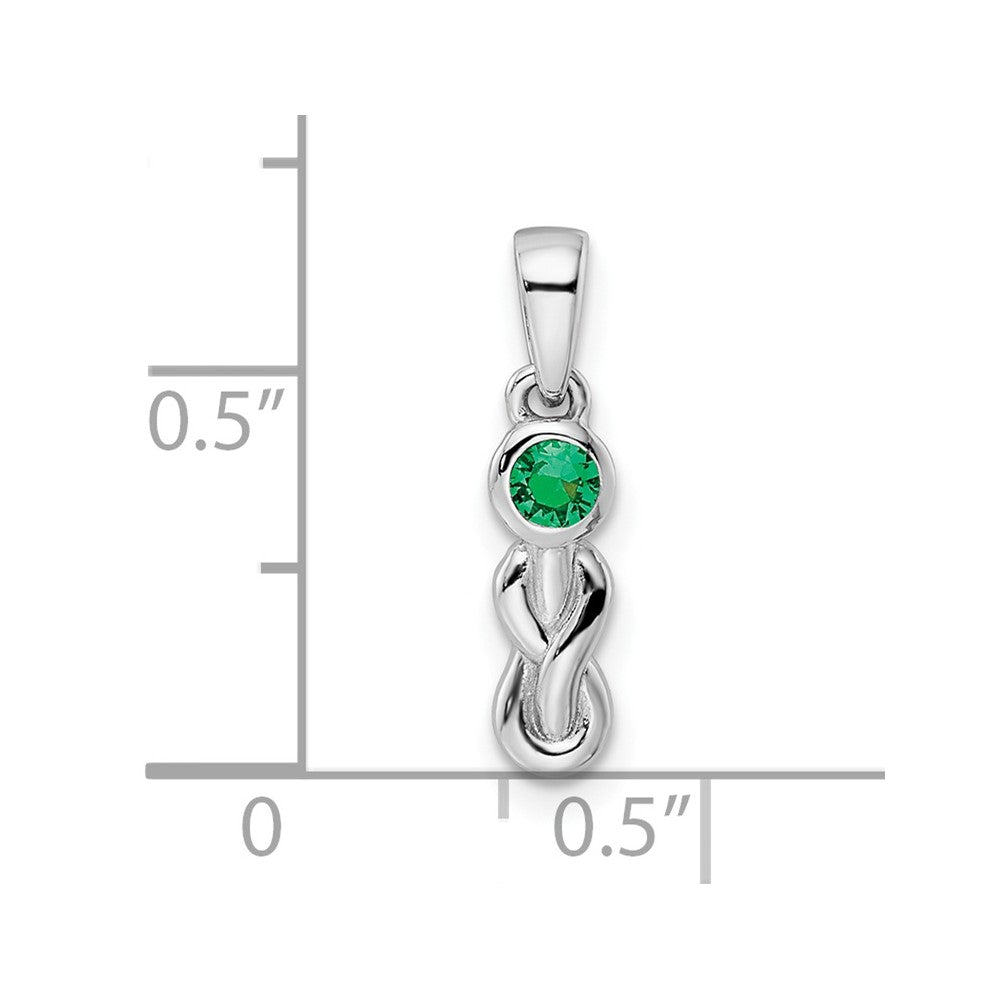 Sterling Silver Rhodium-plated Created Emerald Infinity Birthstone Pendant