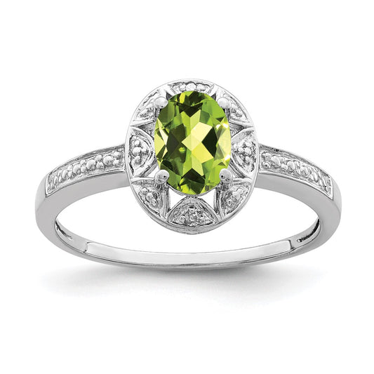 Sterling Silver Rhodium-plated Diamond u0026 Peridot Ring
