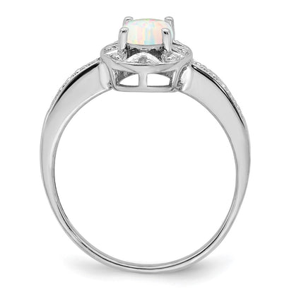 Sterling Silver Rhodium-plated Diamond u0026 Created Opal Ring