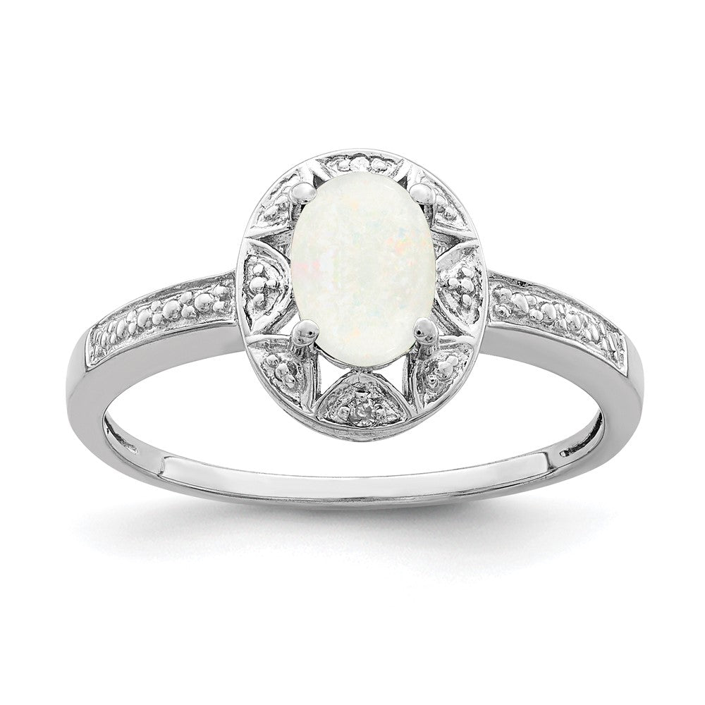 Sterling Silver Rhodium-plated Diamond u0026 Created Opal Ring