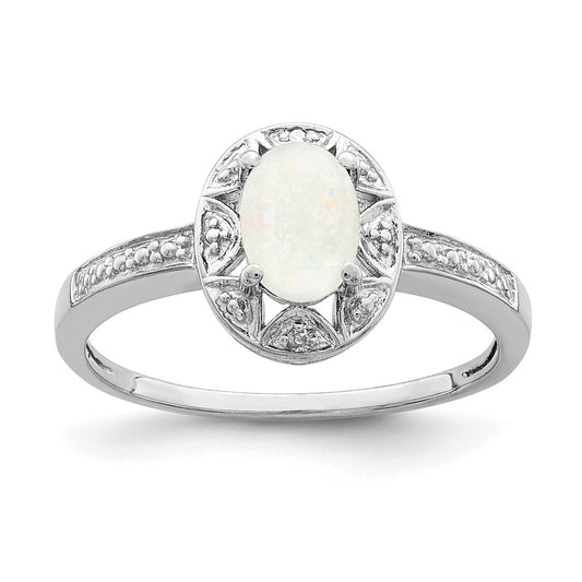 Sterling Silver Rhodium-plated Diamond u0026 Created Opal Ring