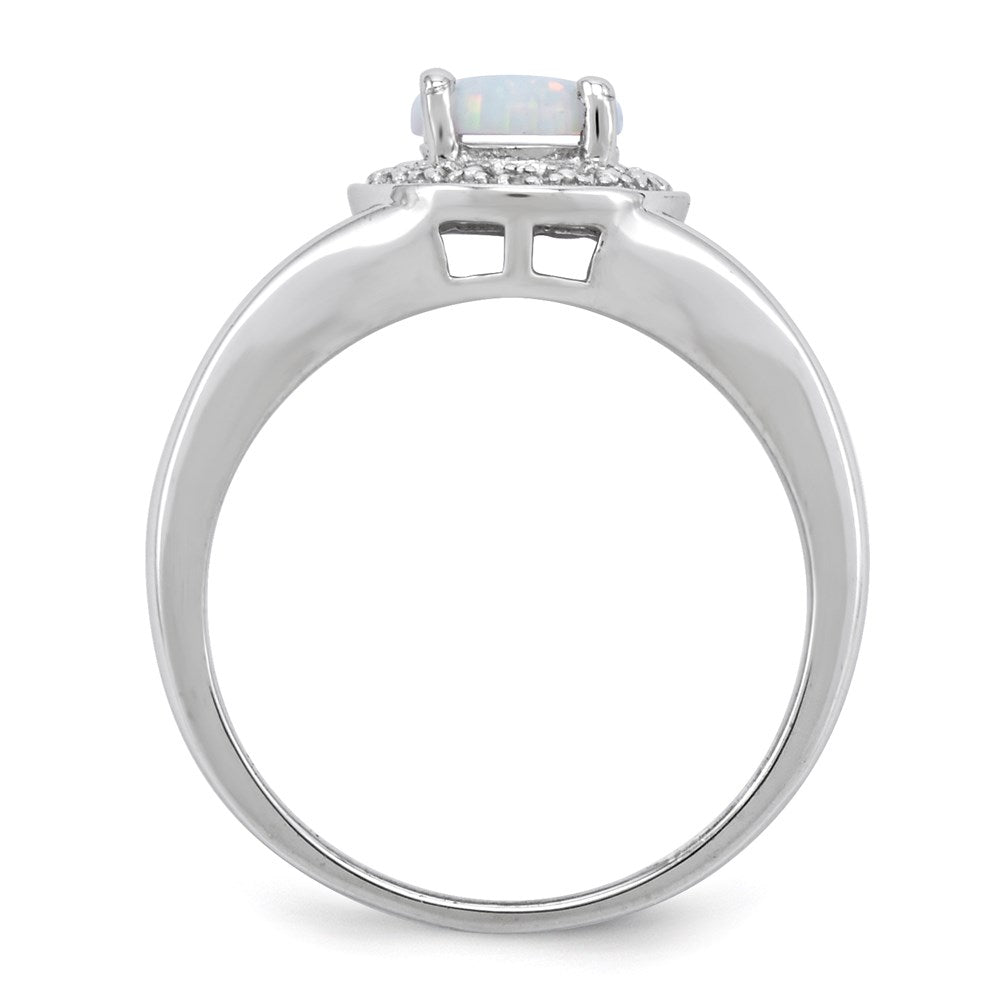 Sterling Silver Rhodium-plated Diamond u0026 Created Opal Ring