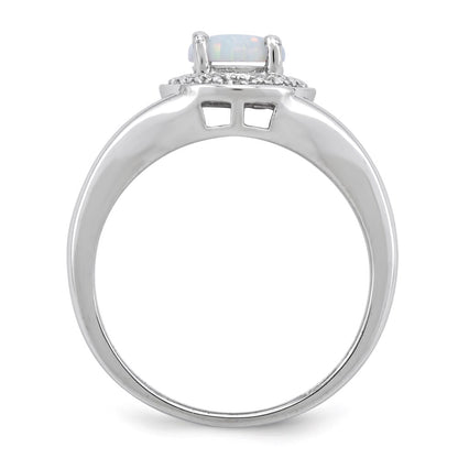 Sterling Silver Rhodium-plated Diamond u0026 Created Opal Ring