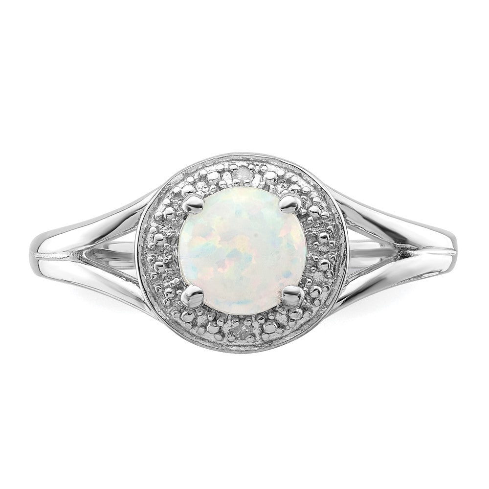 Sterling Silver Rhodium-plated Diamond u0026 Created Opal Ring