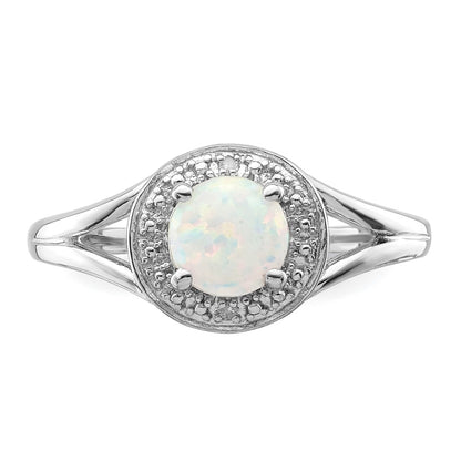Sterling Silver Rhodium-plated Diamond u0026 Created Opal Ring
