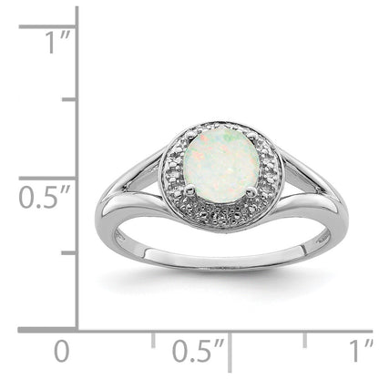 Sterling Silver Rhodium-plated Diamond u0026 Created Opal Ring