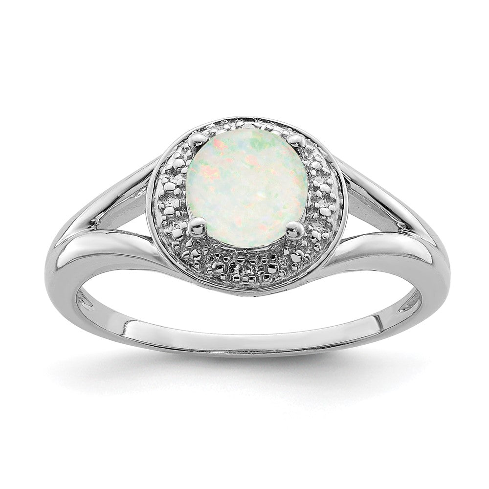 Sterling Silver Rhodium-plated Diamond u0026 Created Opal Ring