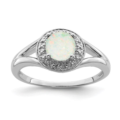 Sterling Silver Rhodium-plated Diamond u0026 Created Opal Ring