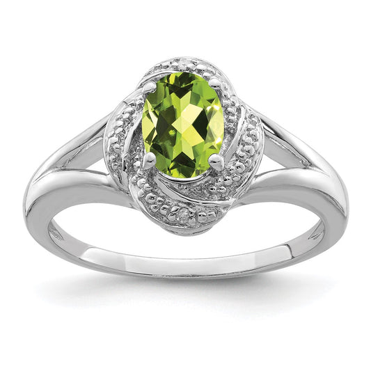 Sterling Silver Rhodium-plated Diamond u0026 Peridot Ring