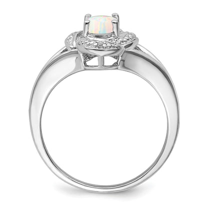 Sterling Silver Rhodium-plated Diamond u0026 Created Opal Ring