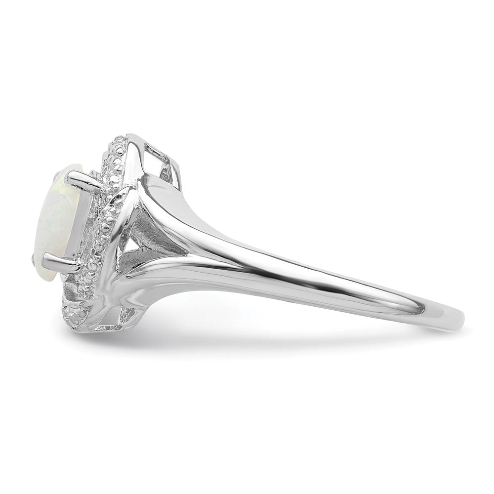 Sterling Silver Rhodium-plated Diamond u0026 Created Opal Ring