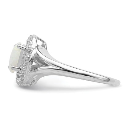 Sterling Silver Rhodium-plated Diamond u0026 Created Opal Ring