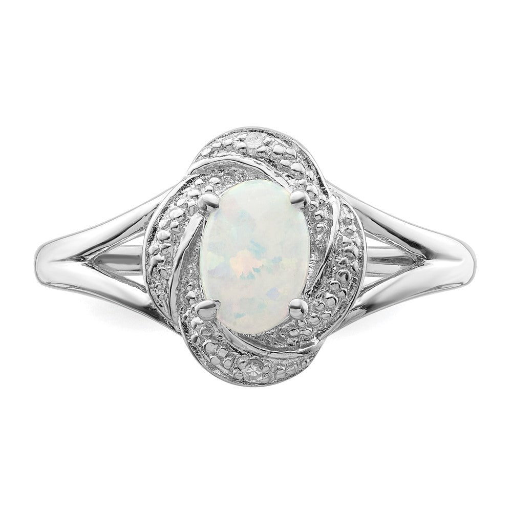 Sterling Silver Rhodium-plated Diamond u0026 Created Opal Ring
