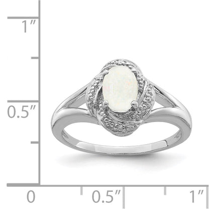 Sterling Silver Rhodium-plated Diamond u0026 Created Opal Ring