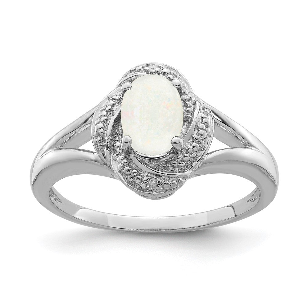 Sterling Silver Rhodium-plated Diamond u0026 Created Opal Ring