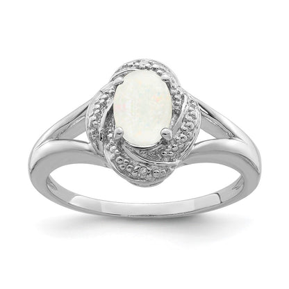 Sterling Silver Rhodium-plated Diamond u0026 Created Opal Ring