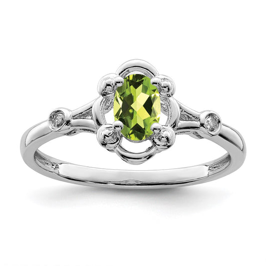 Sterling Silver Rhodium-plated Peridot u0026 Diamond Ring