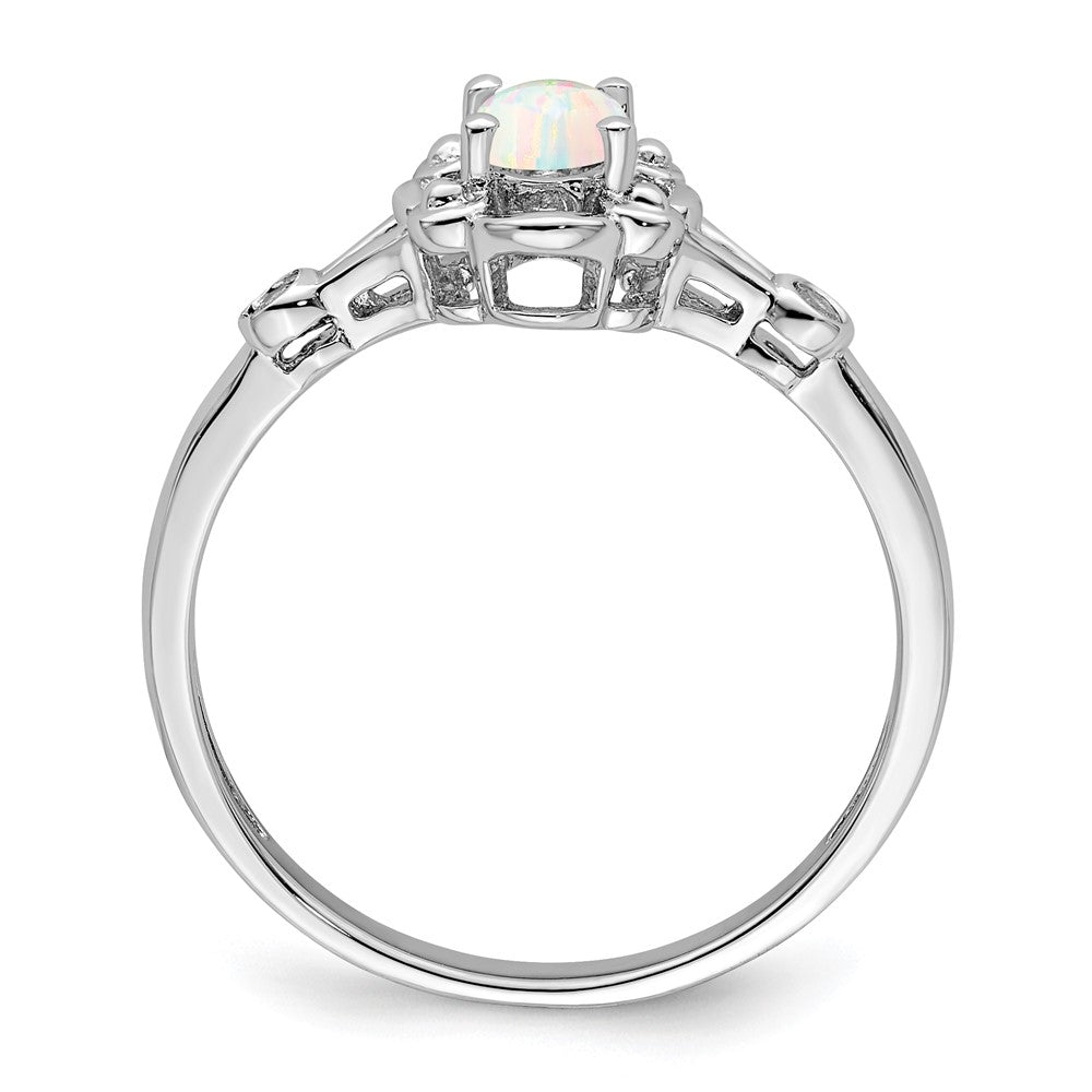 Sterling Silver Rhodium-plated Created Opal u0026 Diamond Ring
