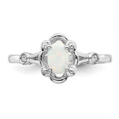 Sterling Silver Rhodium-plated Created Opal u0026 Diamond Ring