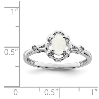 Sterling Silver Rhodium-plated Created Opal u0026 Diamond Ring