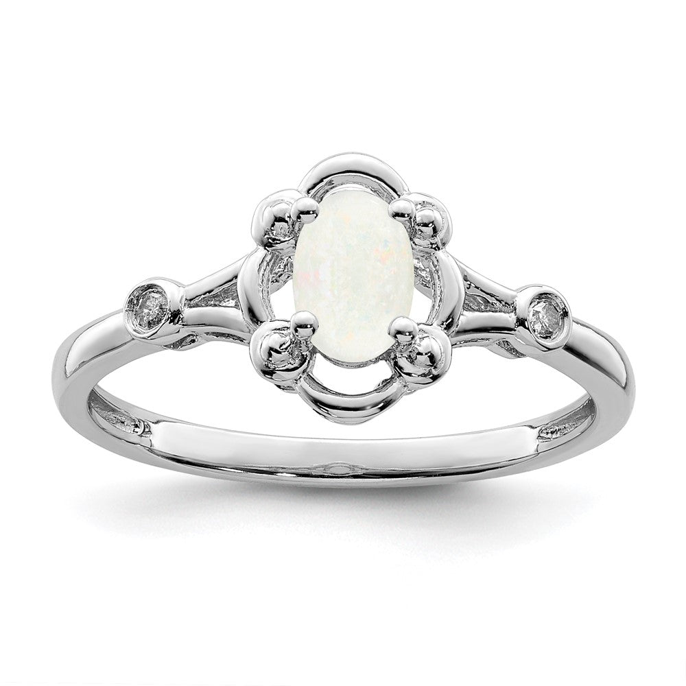 Sterling Silver Rhodium-plated Created Opal u0026 Diamond Ring