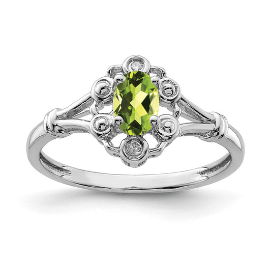 Sterling Silver Rhodium-plated Peridot u0026 Diamond Ring