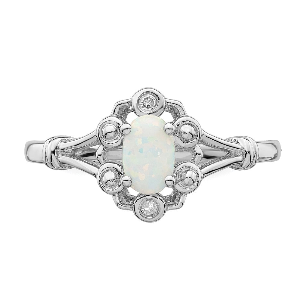 Sterling Silver Rhodium-plated Created Opal u0026 Diamond Ring
