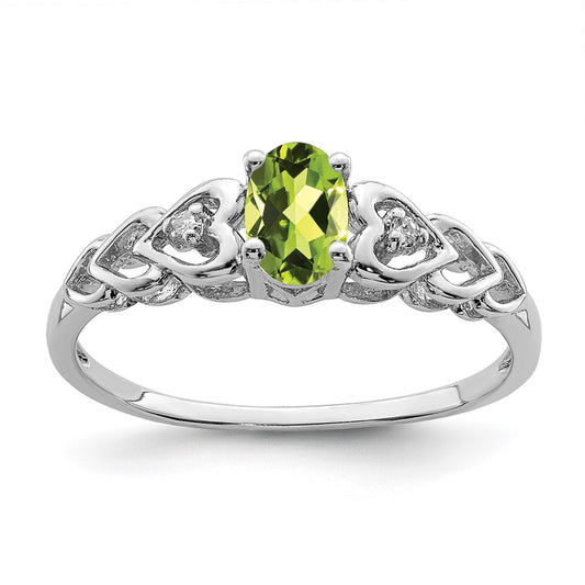 Sterling Silver Rhodium-plated Peridot u0026 Diamond Ring