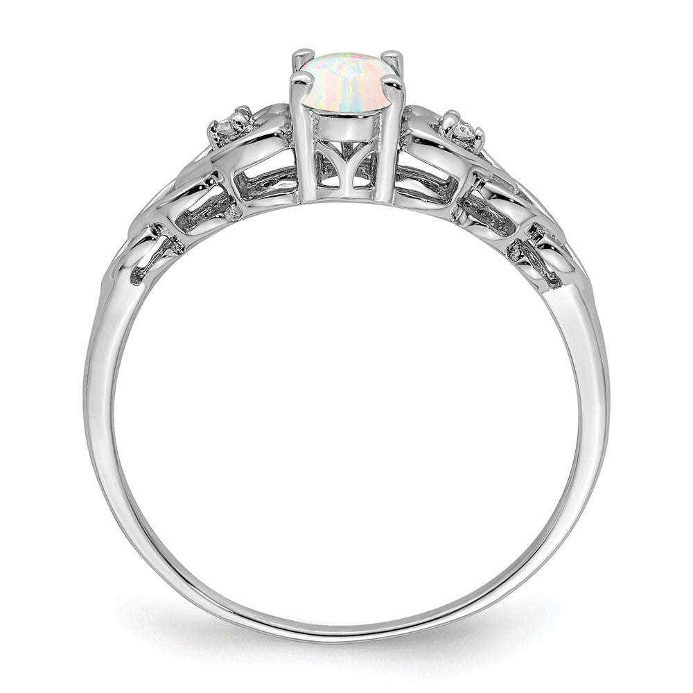 Sterling Silver Rhodium-plated Created Opal u0026 Diamond Ring